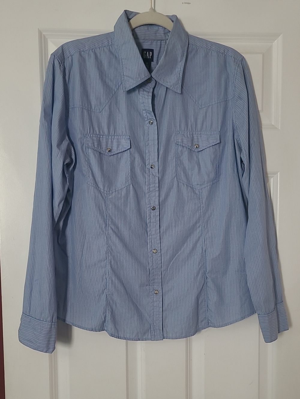 GAP Unisex Light Blue Striped Western Button-Down Shirt